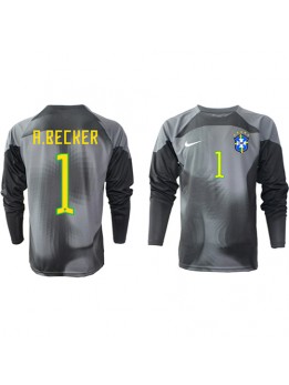 Brasilien Alisson Becker #1 Målvakt Replika Hemmakläder VM 2022 Långärmad
